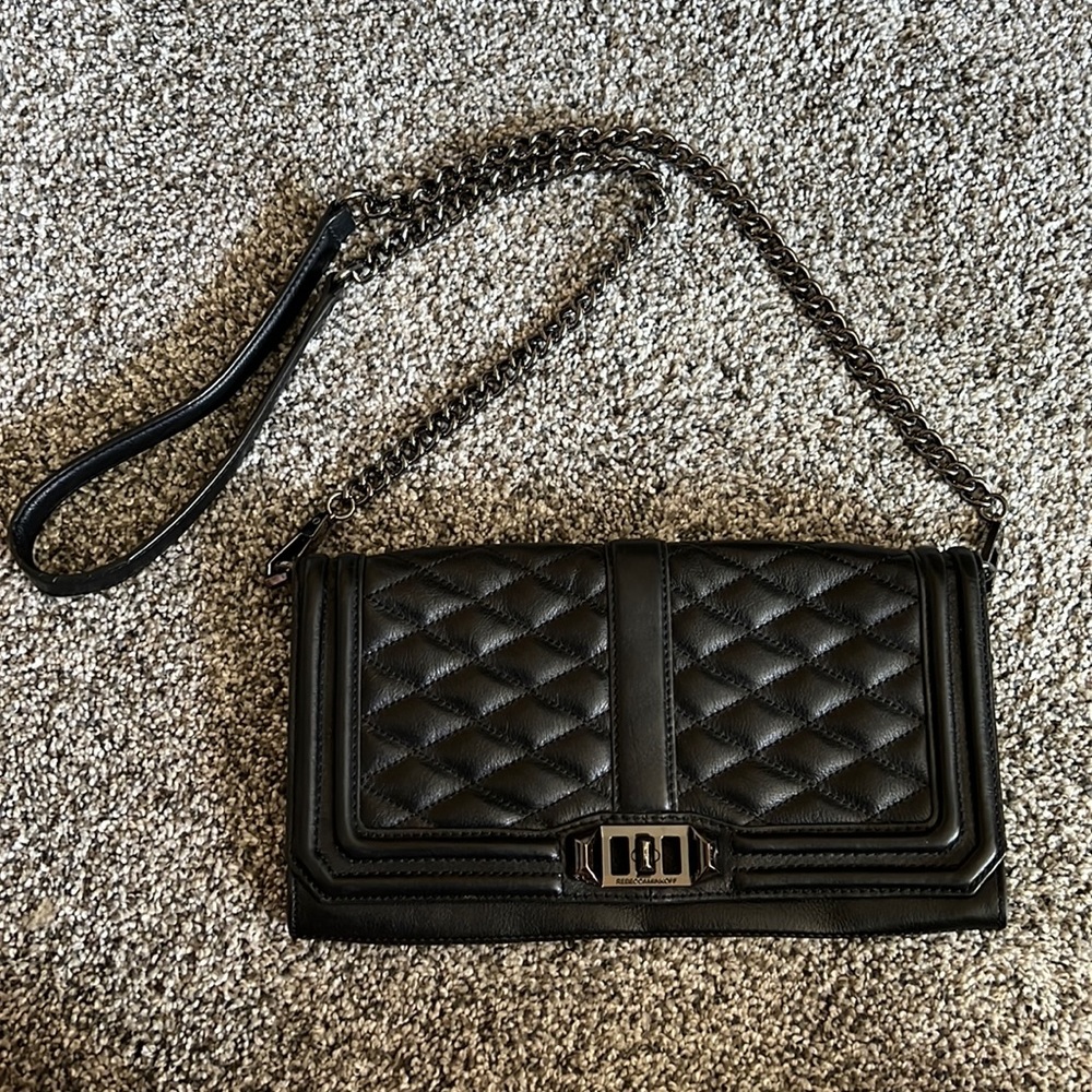 Rebecca Minkoff black leather crossbody or clutch.